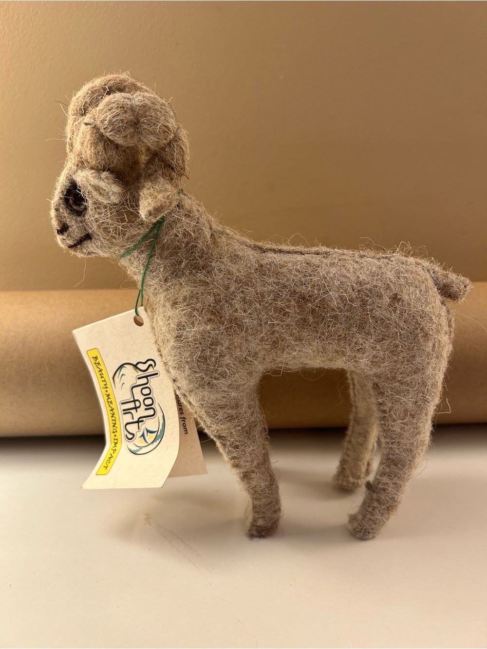 Handcrafted Felt Lamb Figurine in Natural Beige by